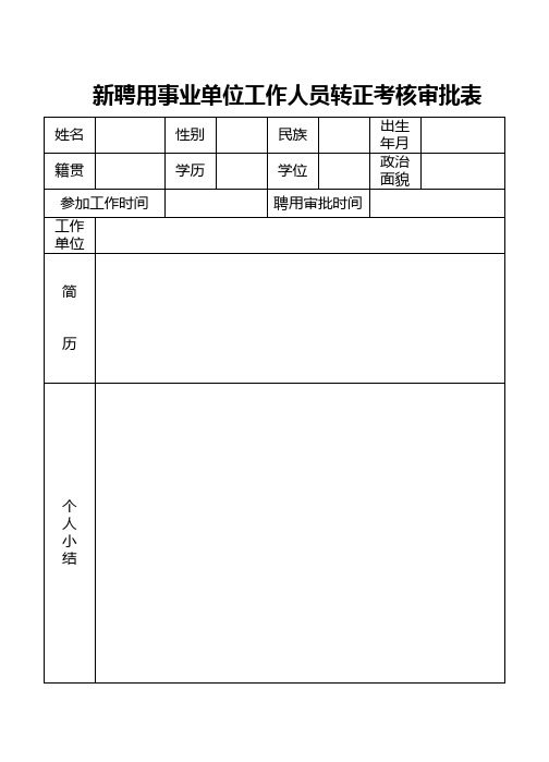 新聘用事业单位工作人员转正考核审批表