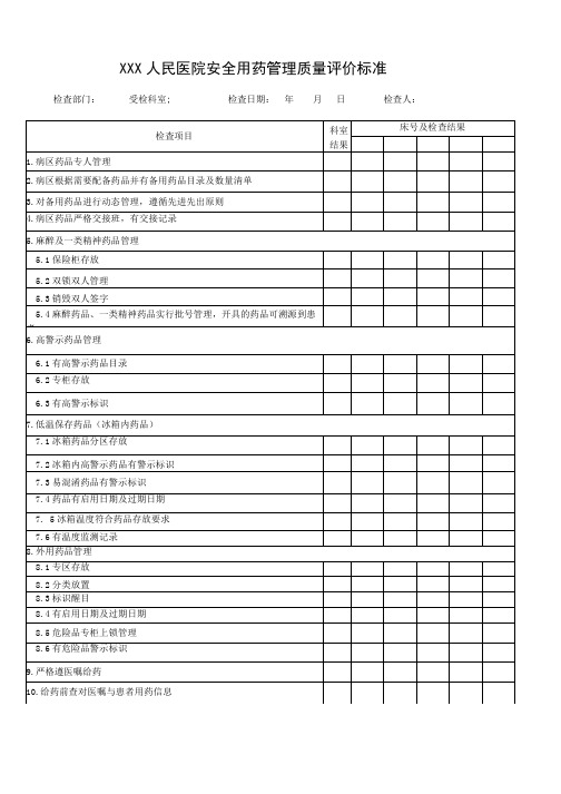 安全用药管理质量评价标准