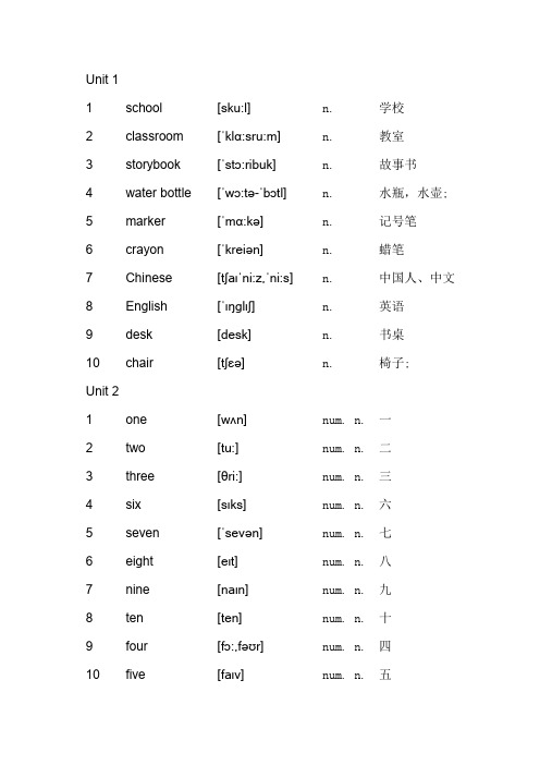 新版小学英语三年级下册单词表(旧带音标)