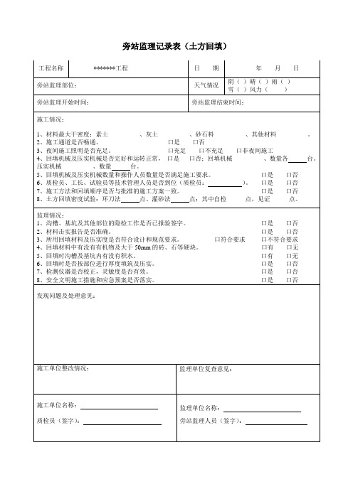 (土方回填)旁站监理记录