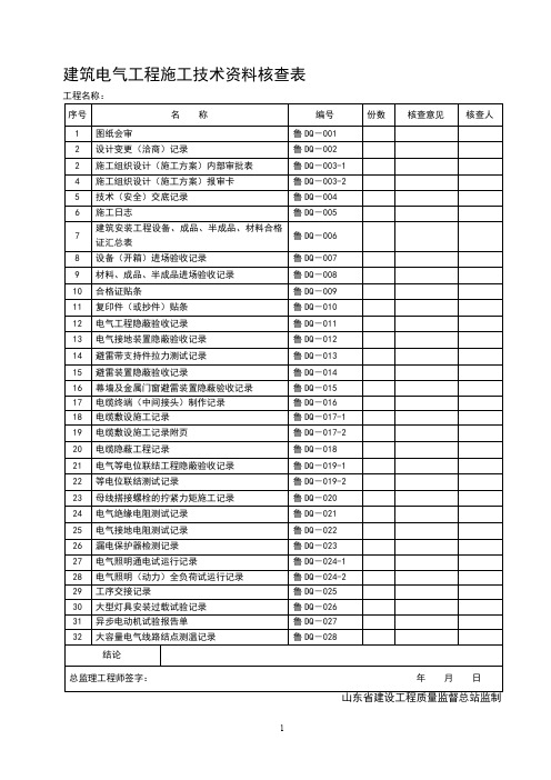 山东省建筑工程施工技术资料管理规程表格