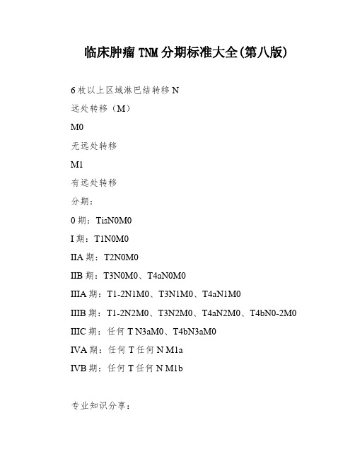 临床肿瘤TNM分期标准大全(第八版)