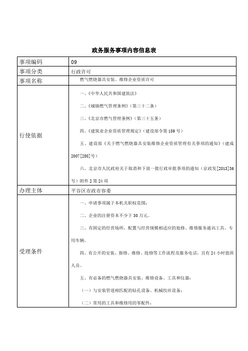 政务服务事项内容信息表