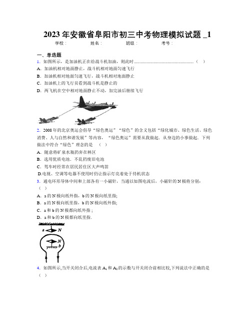 最新2023年安徽省阜阳市初三中考物理模拟试题及解析_1