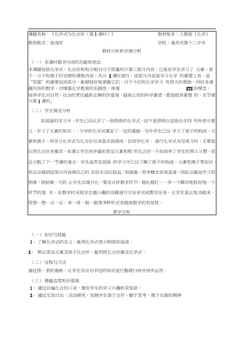 人教版初三化学下册化学式与化合价