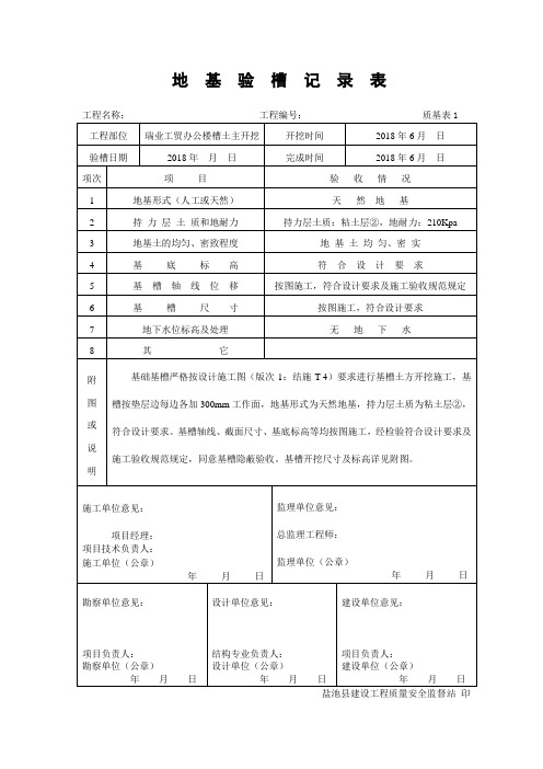 地基验槽记录表(五方盖章)