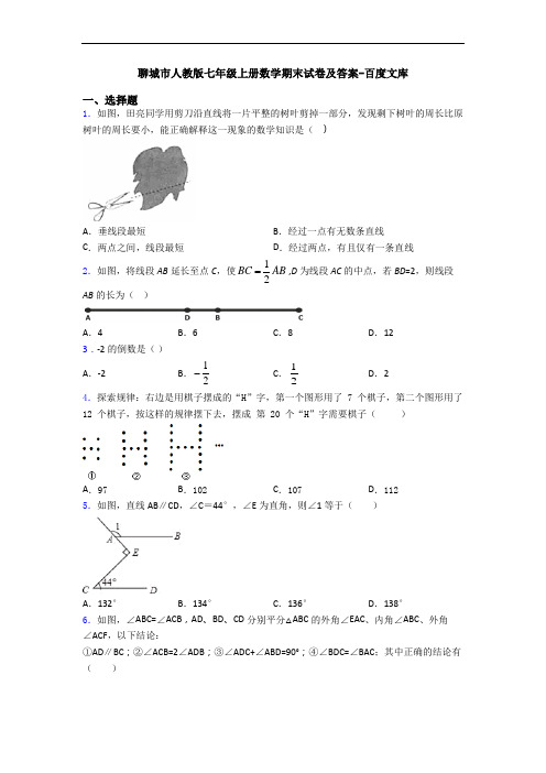 聊城市人教版七年级上册数学期末试卷及答案-百度文库