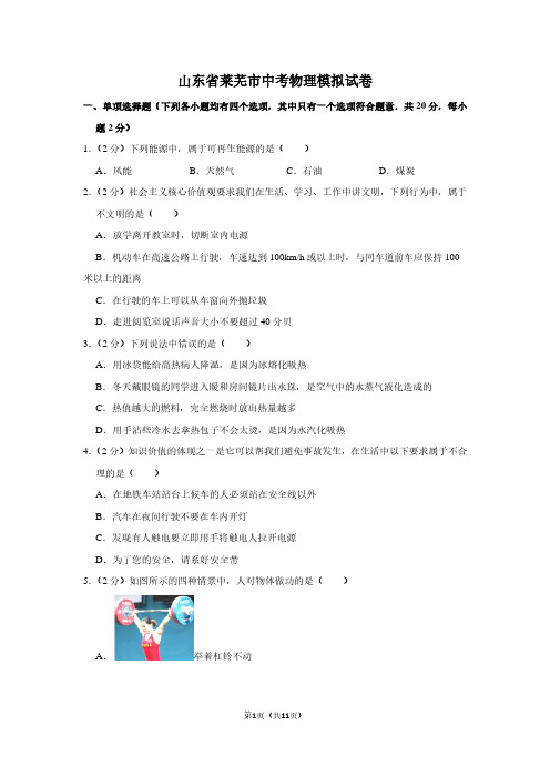 山东省莱芜市中考物理模拟试卷