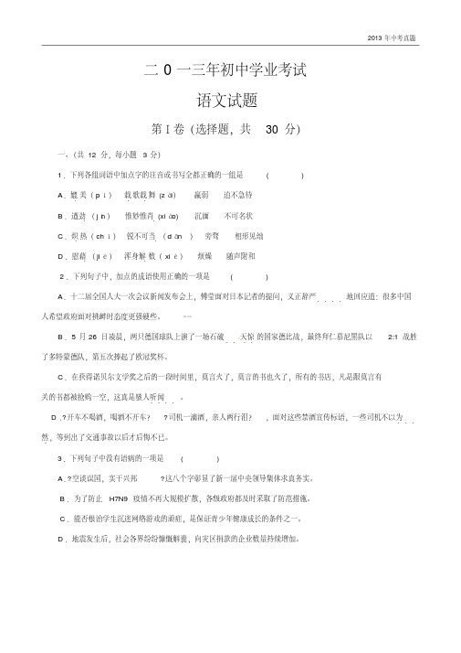 2013年山东省日照市中考语文试题含答案