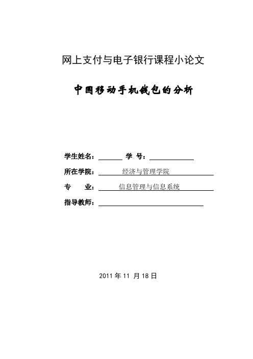 网上支付和电子银行课程论文