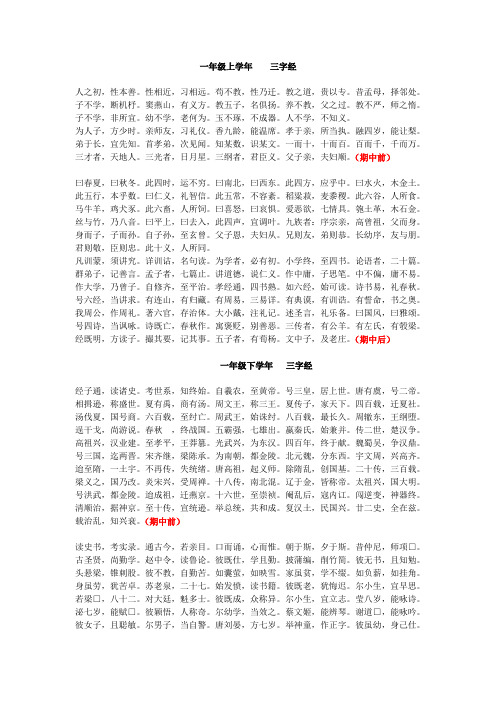 一二年级《三字经》和《弟子规》必背内容