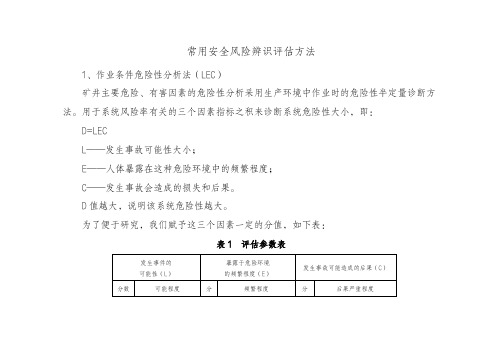 常用安全风险辨识评估方法