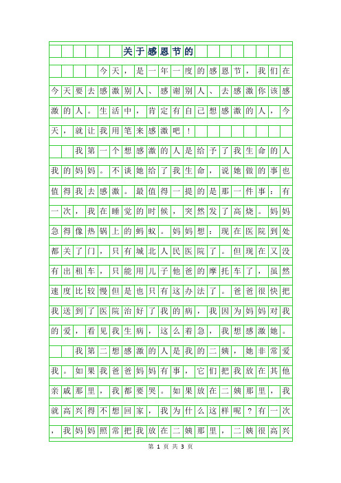 2019年关于感恩节的作文800字