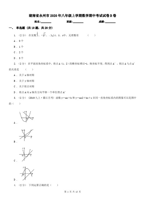 湖南省永州市2020年八年级上学期数学期中考试试卷B卷