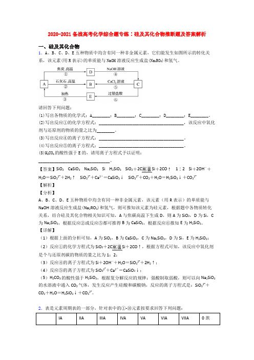 2020-2021备战高考化学综合题专练∶硅及其化合物推断题及答案解析