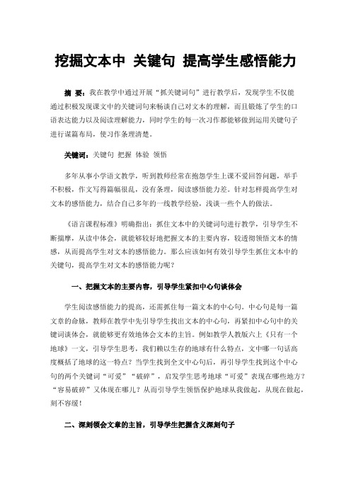 挖掘文本中关键句提高学生感悟能力