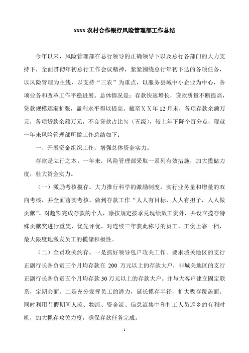 农村合作银行风险管理部工作总结