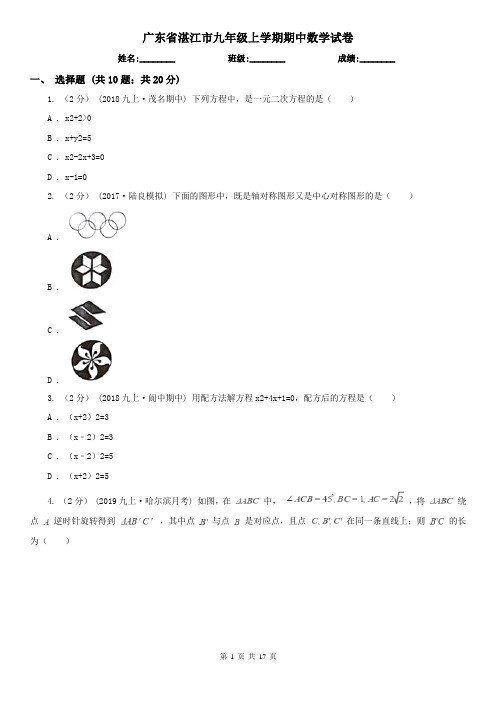 广东省湛江市九年级上学期期中数学试卷