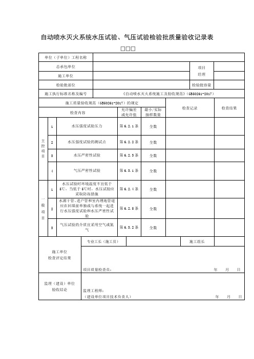 自动喷水灭火系统水压试验、气压试验检验批质量验收记录