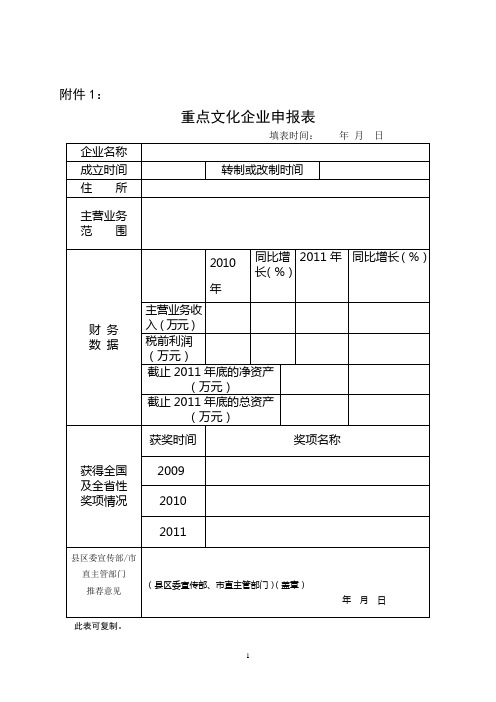 重点文化企业、文化项目进行申报表