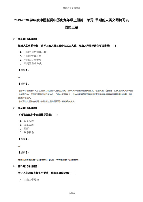 2019-2020学年度中图版初中历史九年级上册第一单元 早期的人类文明复习巩固第三篇