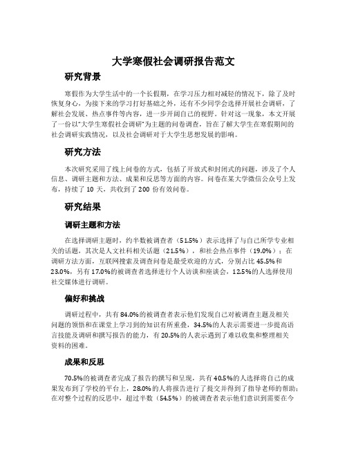 大学寒假社会调研报告范文