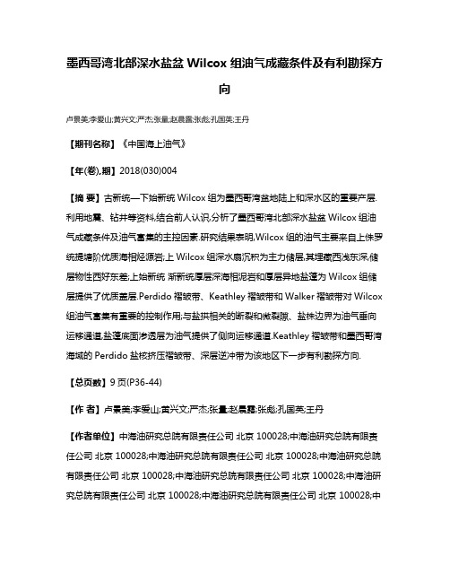 墨西哥湾北部深水盐盆Wilcox组油气成藏条件及有利勘探方向