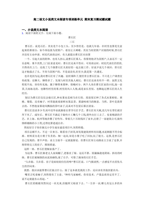 高二语文小说类文本阅读专项训练单元 期末复习测试题试题