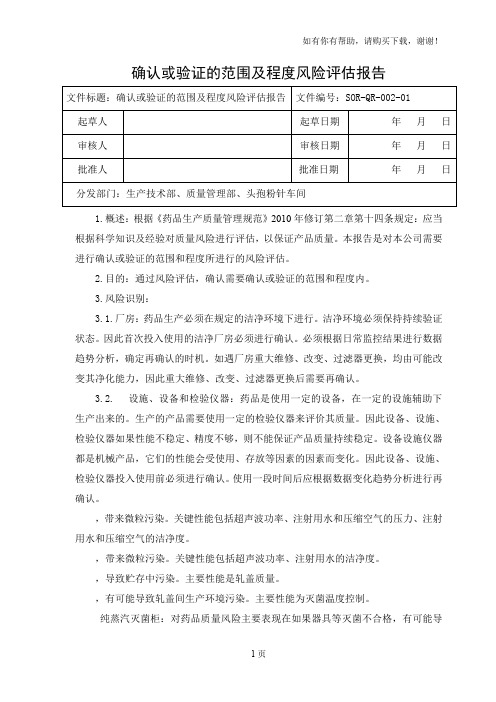 确认或验证的范围及程度风险评估报告