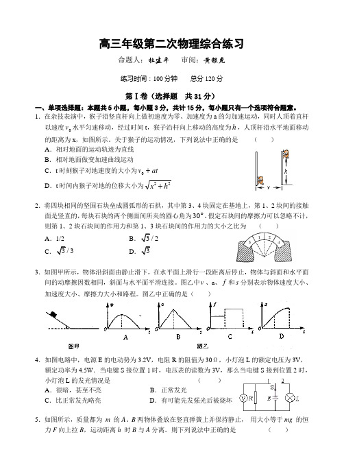 2012届高三物理综合练习二N