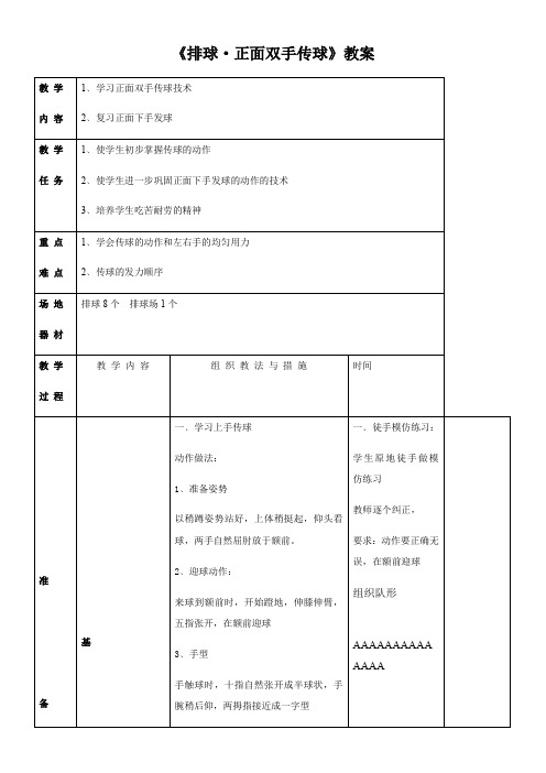 《排球·正面双手传球》教案