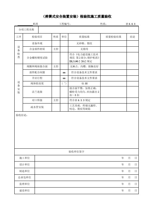 DL5210.2-2018表6.6.3 弹簧式安全装置安装检验批施工质量验收表