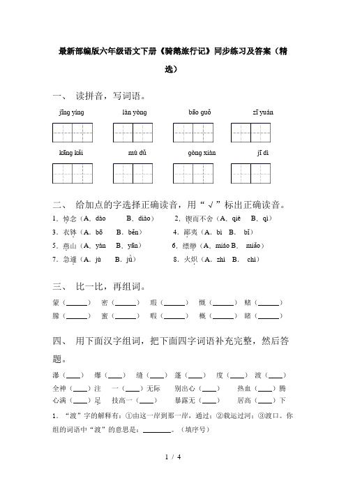 最新部编版六年级语文下册《骑鹅旅行记》同步练习及答案(精选)