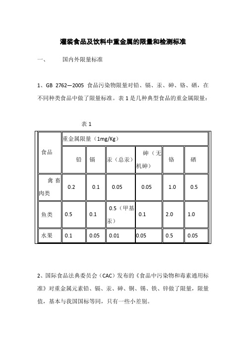 灌装食品及饮料中重金属的限量和检测标准