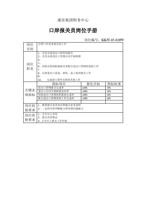 集团财务中心口岸报关员岗位手册表