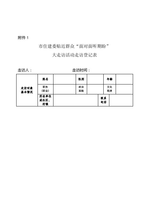 市住建委贴近群众面对面听期盼大走访活动走访登记表【模板】