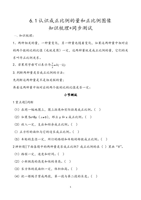 六年级下册数学一课一练-6.1认识成正比例的量及其图像  苏教版(无答案)