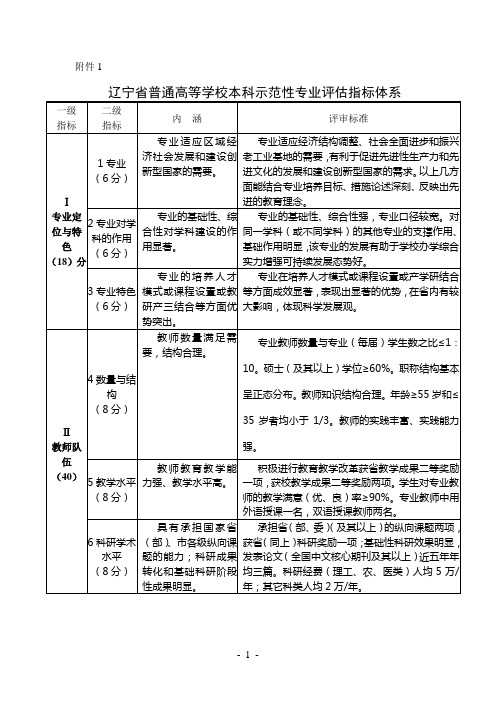 辽宁省普通高等学校本科示范性专业评估指标体系关于评选辽宁省普通