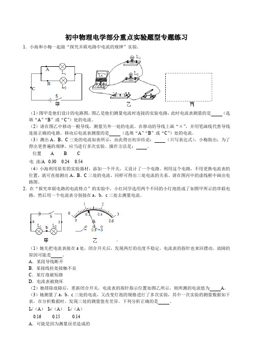 中考物理复习 电学部分重点实验题专项练习