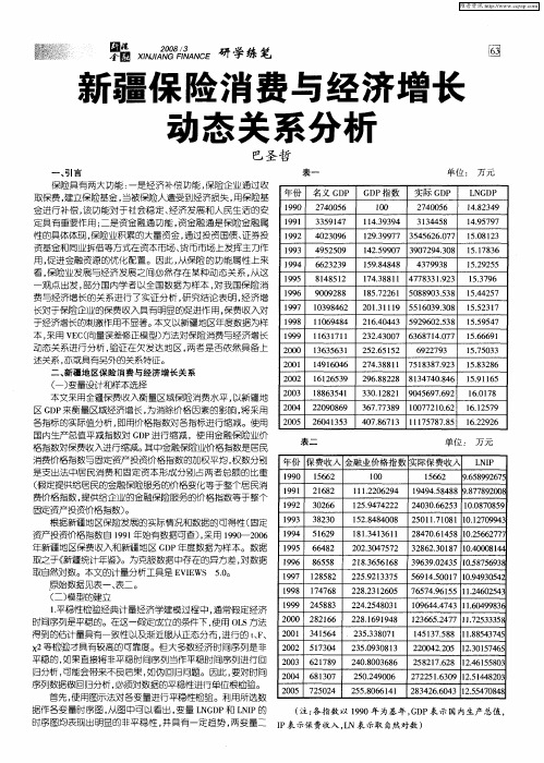 新疆保险消费与经济增长动态关系分析