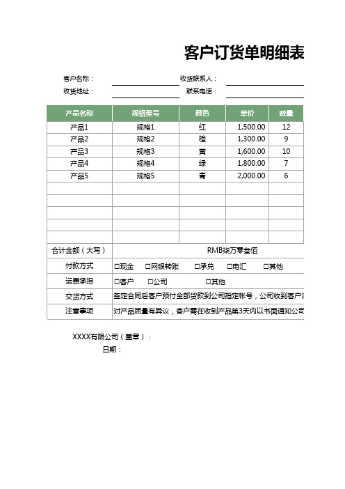 订货单明细表-销货清单