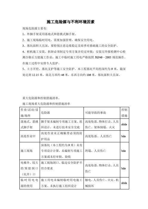 施工危险源与不利环境因素