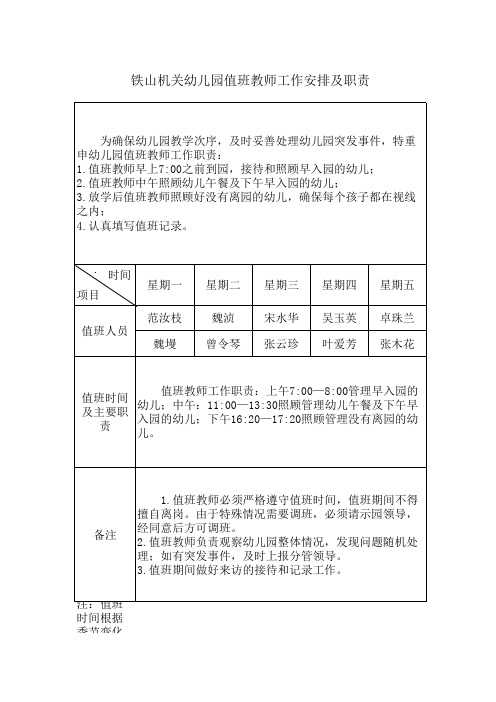 值班安排表