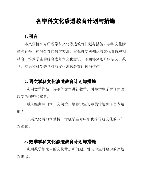 各学科文化渗透教育计划与措施