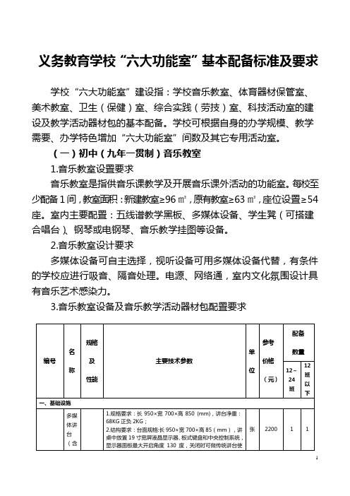 六大功能室基本配备标准及要求