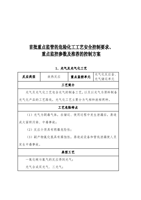 首批重点监管的危险化工工艺安全控制要求培训资料