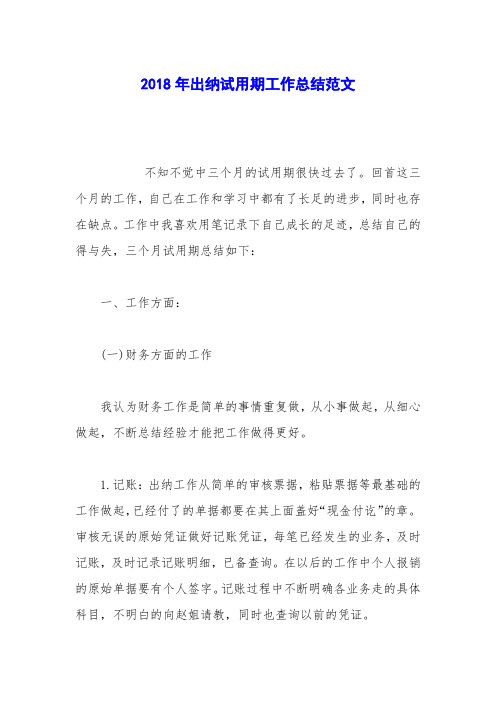 2018年出纳试用期工作总结范文_1
