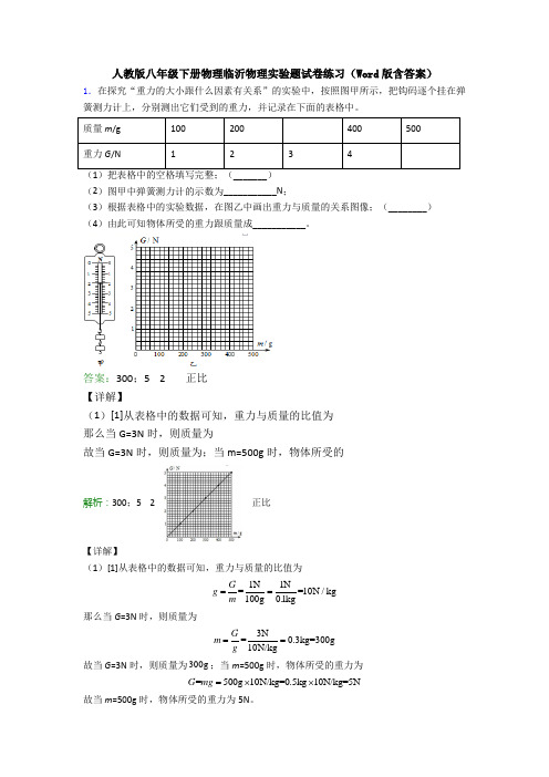 人教版八年级下册物理临沂物理实验题试卷练习(Word版含答案)