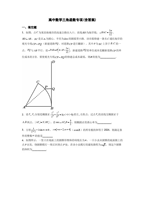 高中数学三角函数专项(含答案)