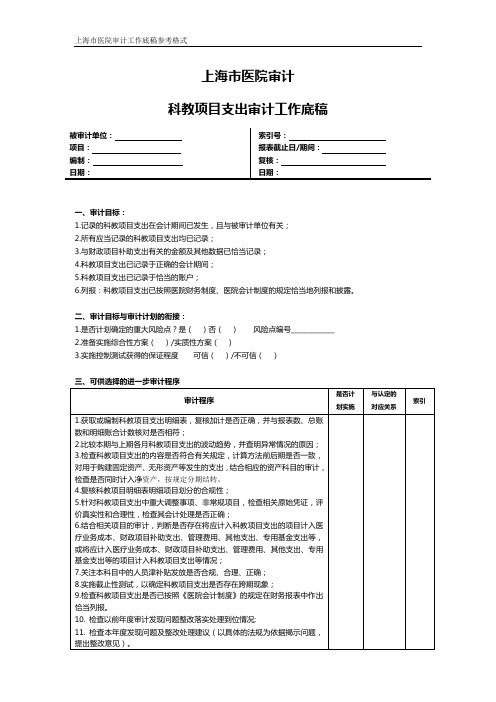 上海市医院审计科教项目支出审计工作底稿